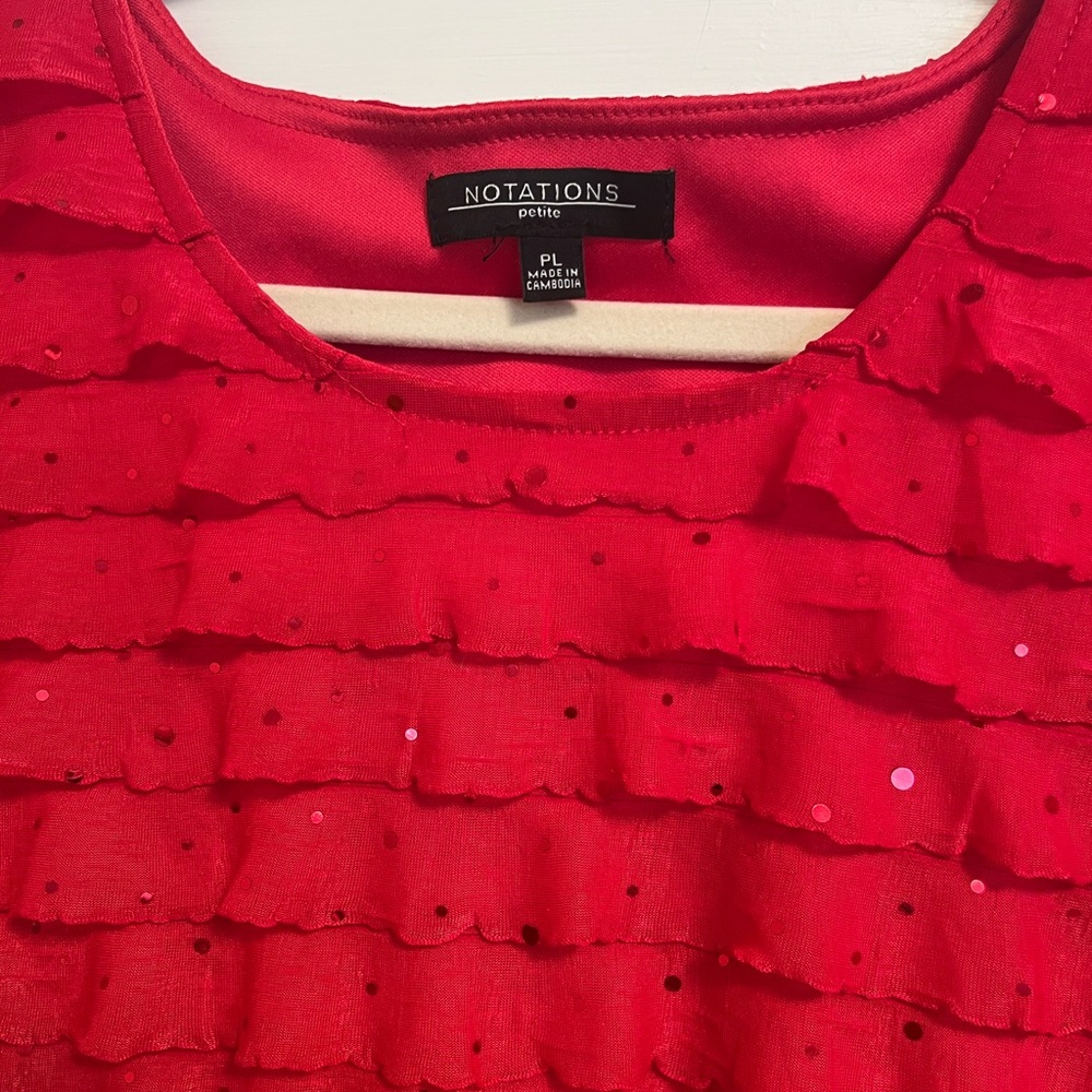 NOTATIONS Red Ruffled Top with Sequins - Picture 2 of 3